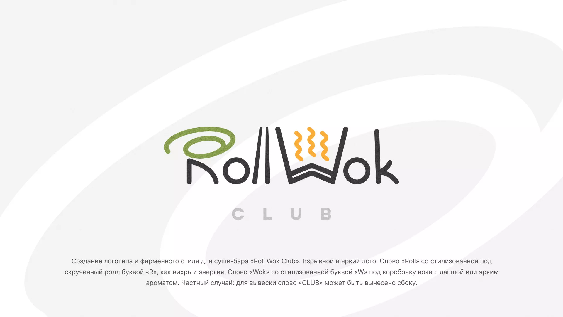 Разработка логотипа и фирменного стиля суши-бара «Roll Wok Club» в Гремячинске